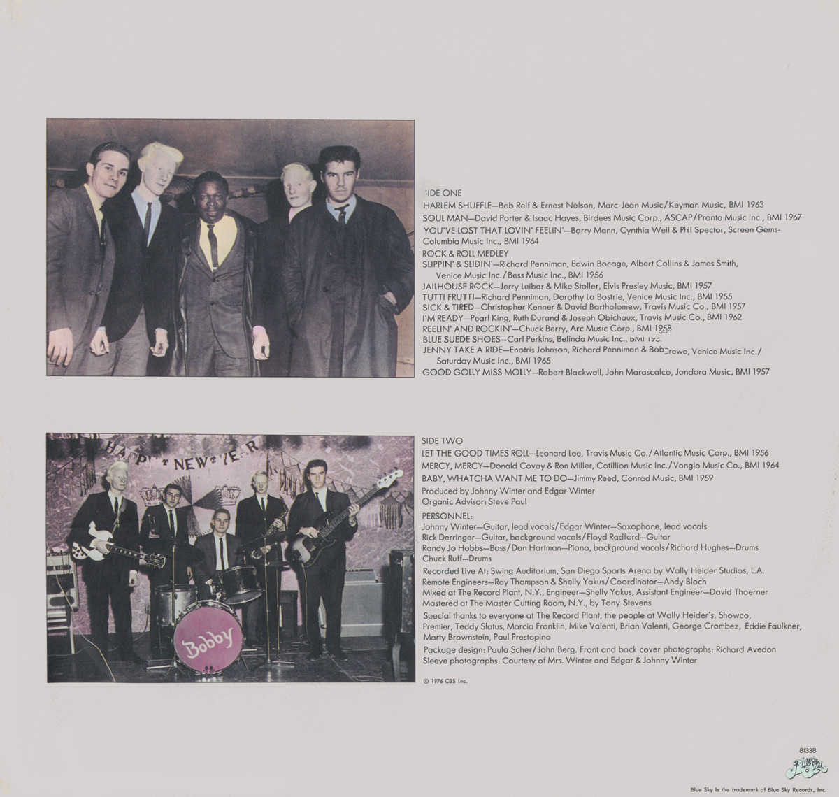 Photos of Johnny and Edgar Winter in the mid- late 1960s with their first bands, on the album's custom inner sleeve